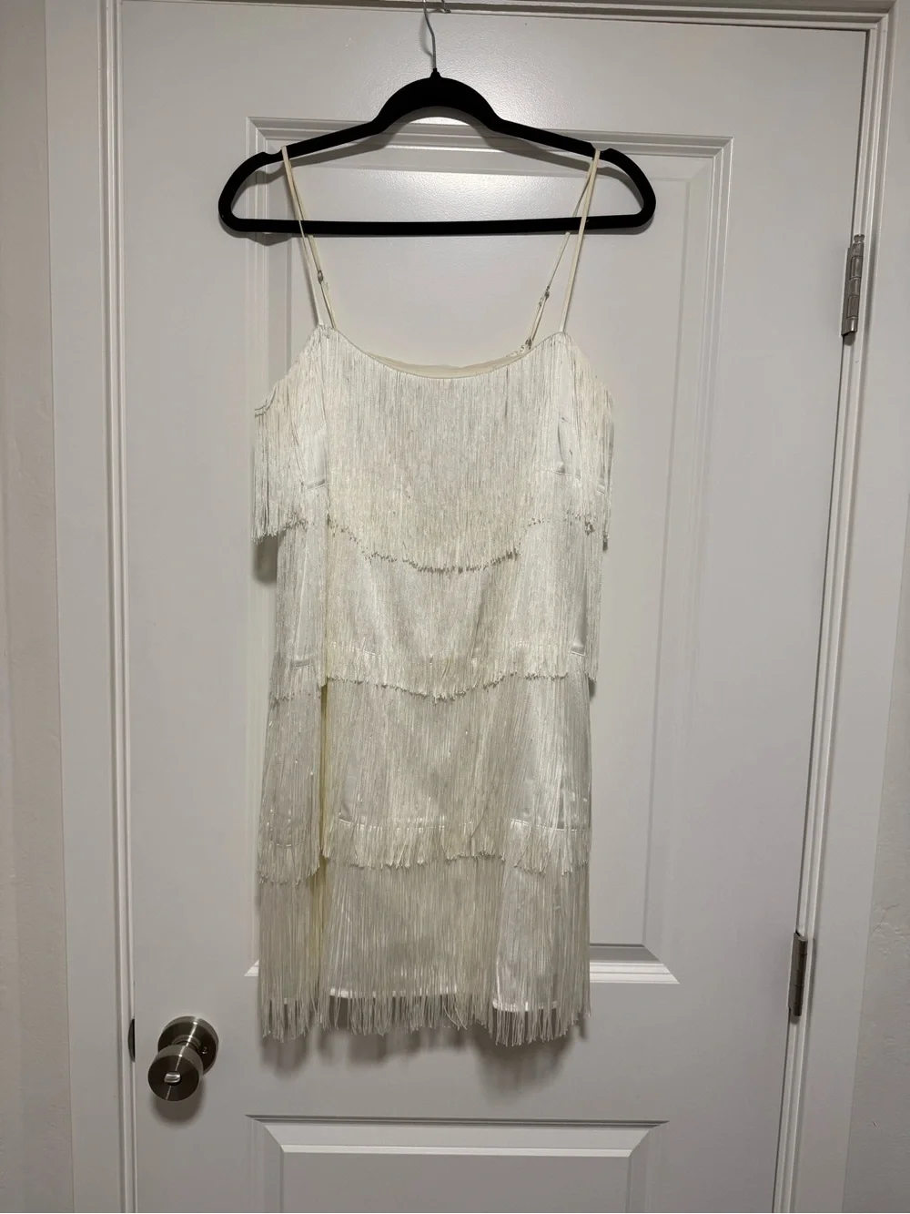 Abercrombie & Fitch Ivory Fringe Slip Dress